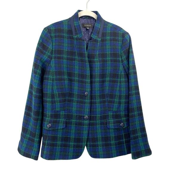 NEW‎ Talbots Tartan plaid wool blend blazer jacket Size 16 green navy blue - Picture 1 of 7